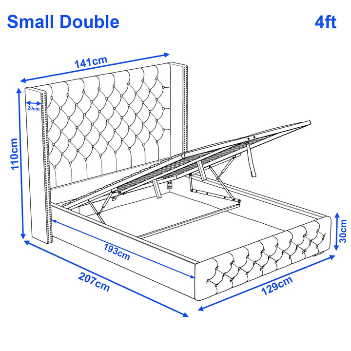 [Small Double | Light Grey] Cross ottoman bed small double dimensions 141cm wide 207cm long 110cm tall, 4ft
