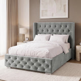 [Small Double | Light Grey] Cross ottoman bed small double, deep buttoning across wings and base
