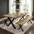 Crosswick Industrial 6 Seater Dining Table with Benches, Light Oak