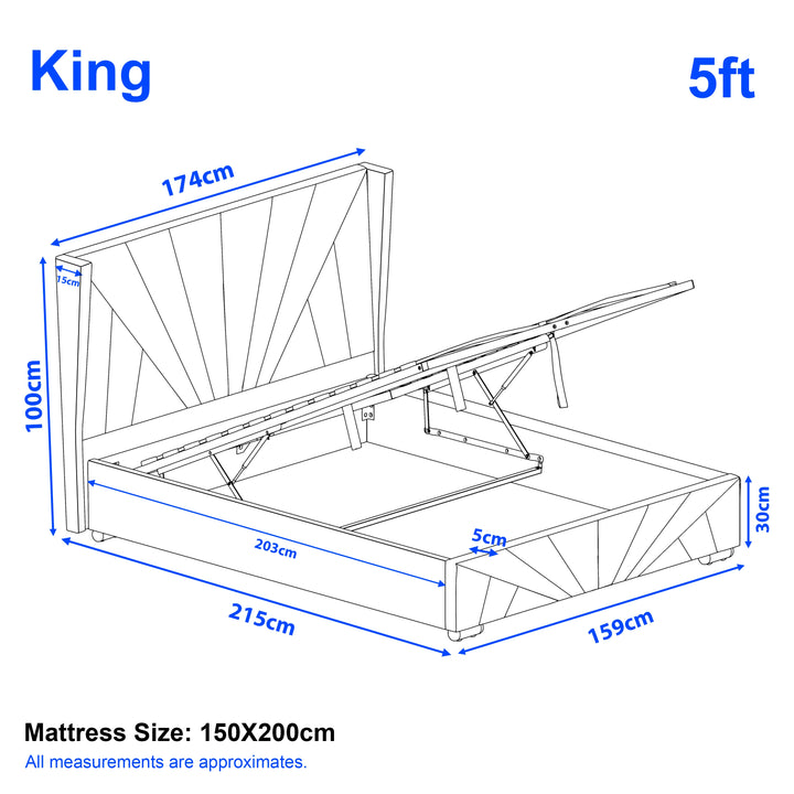 [King | Silver] King crushed velvet ottoman bed dimensions: 215cm long, 159cm deep, 100cm tall, 150x200cm mattress