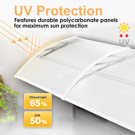 Curved polycarbonate door canopy with UV protection for enhanced sun defense.