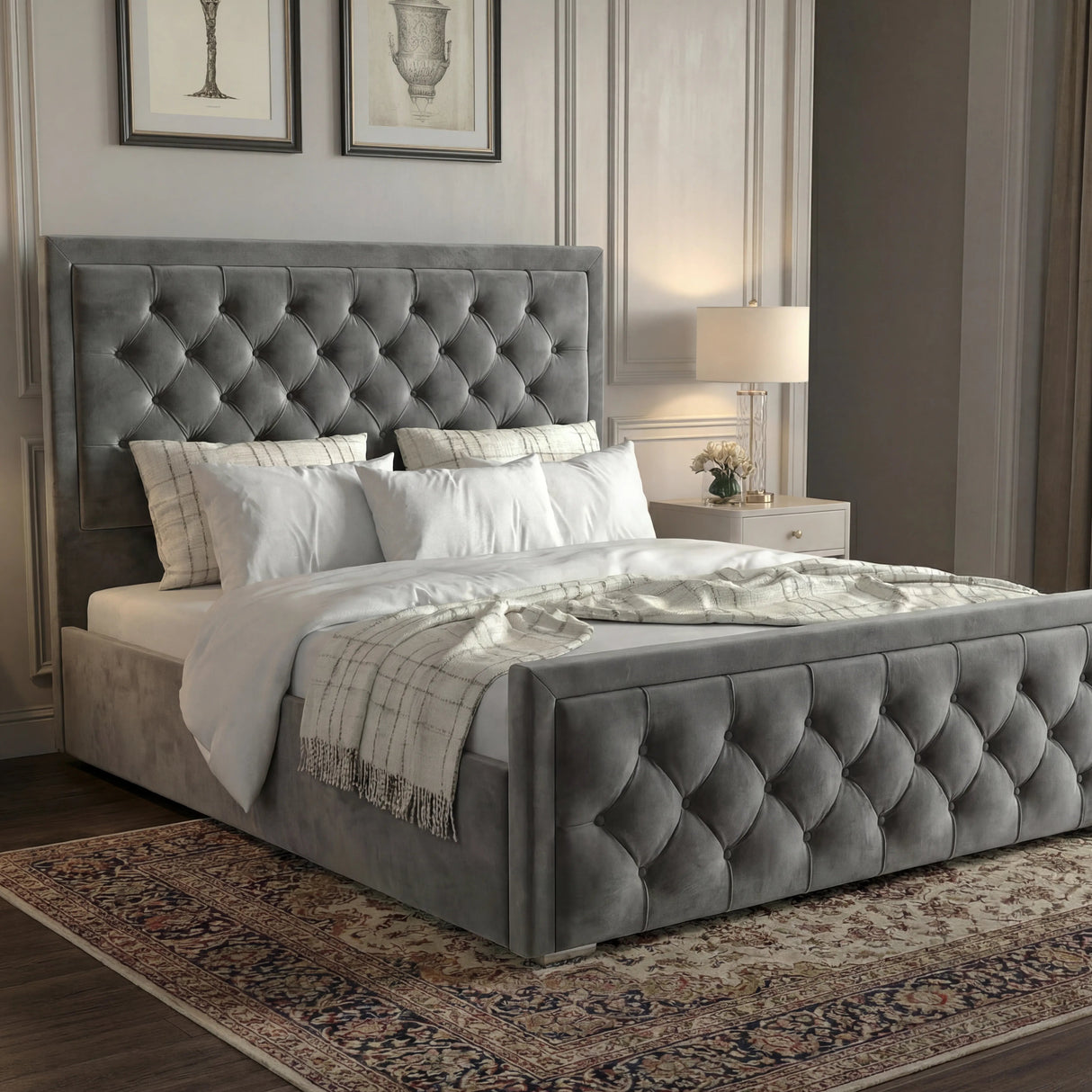 Cross Puffed Ottoman Storage Bed - Velvet Ottoman Bed Frame