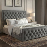 Cross Puffed Ottoman Storage Bed - Velvet Ottoman Bed Frame