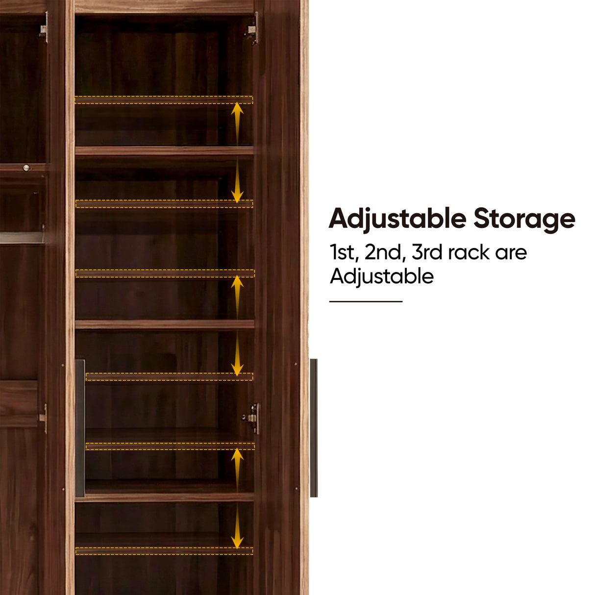 [Dark Bronx] Interior view of a dark bronx 3-door wardrobe highlighting adjustable storage with three movable interior racks