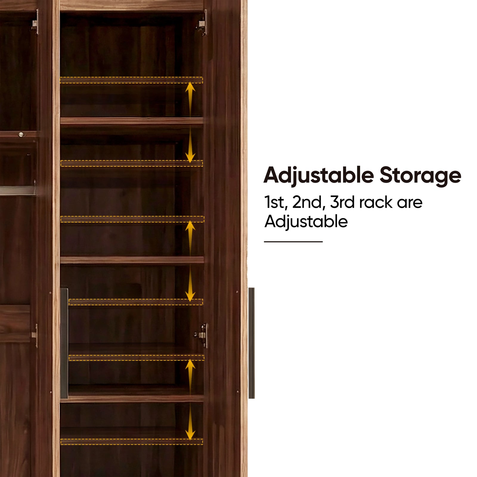 [Dark Bronx] Interior view of a dark bronx 3-door wardrobe highlighting adjustable storage with three movable interior racks