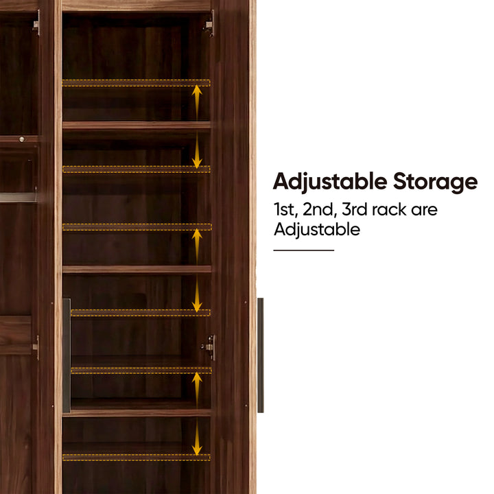 [Dark Bronx] Interior view of a dark bronx 3-door wardrobe highlighting adjustable storage with three movable interior racks