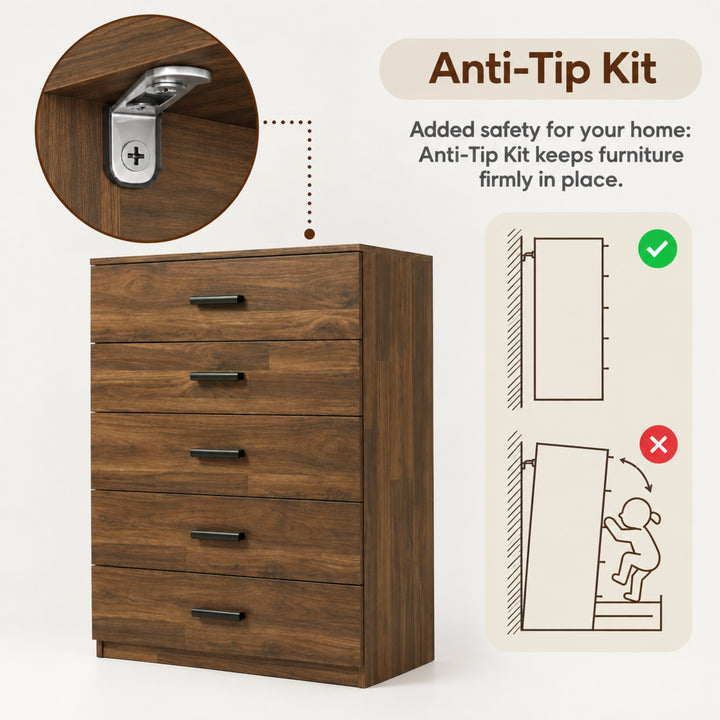 [Dark Bronx] Feature graphic demonstrating the wall-mounting Anti-Tip Kit for Dark Bronx Chest.