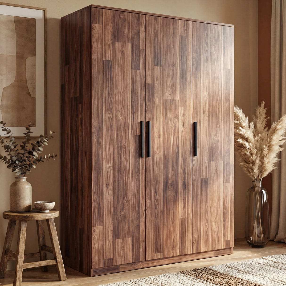 [Dark Bronx] wardrobe placed against a wall in a natural light room with glass planter beside it