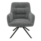 [Dark Grey | Set of 4] Front view of the swivel dining chair with rounded arms, stitched padded back, wide tub seat and black legs