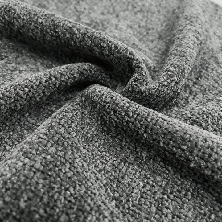 [Dark Grey | Set of 4] Elite dining chair close-up of plush chenille boucle fabric with dense loops and tonal shading.