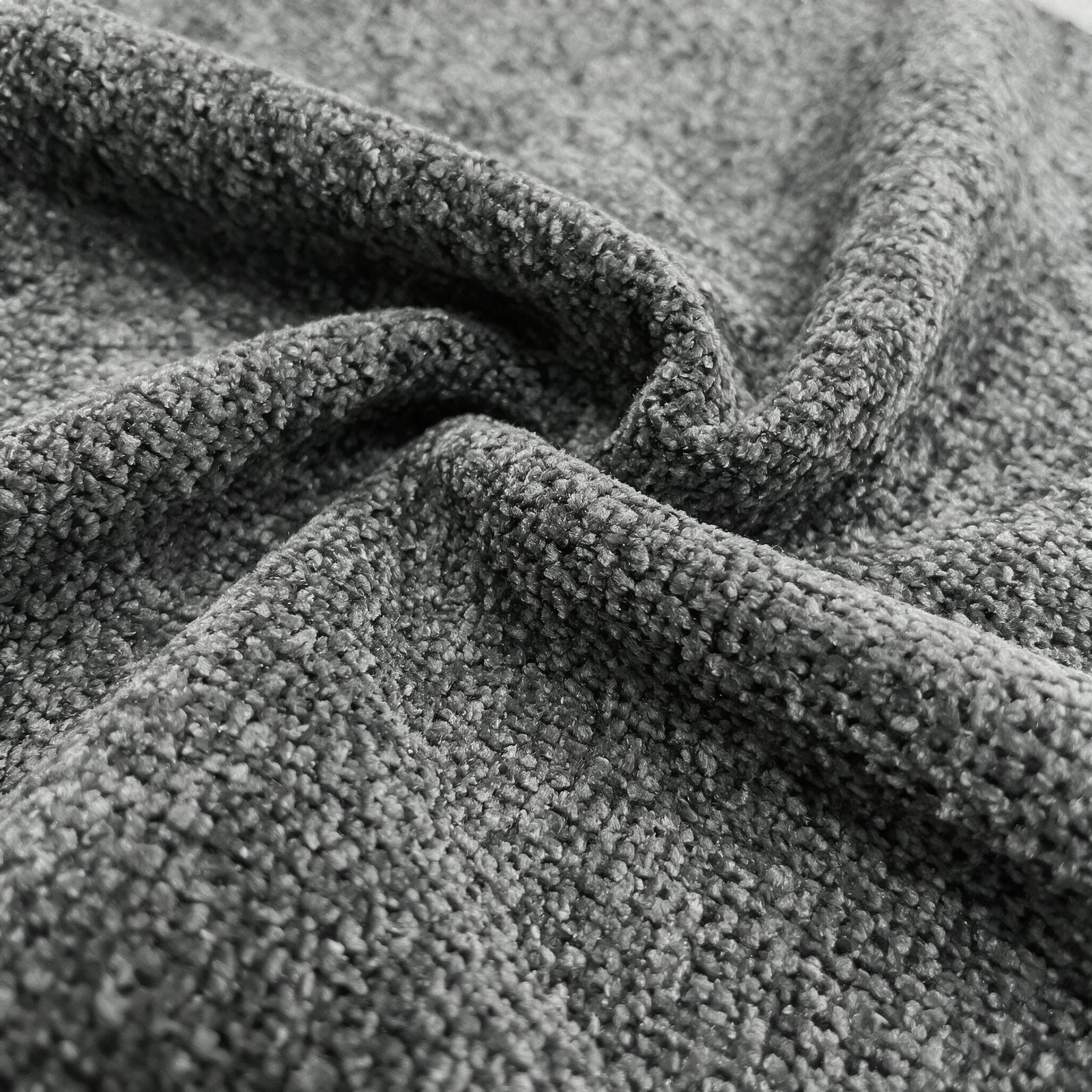 [Dark Grey | Set of 2] Elite dining chair close-up of soft chenille boucle upholstery with dense loops & tonal shading.
