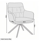[Dark Grey | Set of 2] Swivel dining chair size guide showing 85cm high, 50cm wide, 45cm deep, 50cm seat height and 110kg capacity