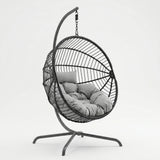 [Dark Grey] Hanging chair with gray cushion on a white background