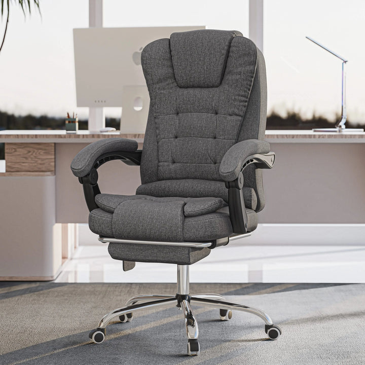 [Dark Grey Linen] dark grey linen office chair placed in a clean office setting blends soft texture with a structured, ergonomic design