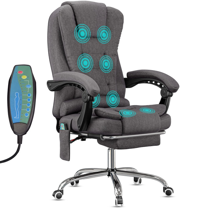 [Dark Grey Linen] made with dark grey linen, this 8 point massage office chair provides targeted vibration and executive-level comfort