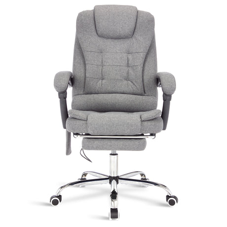 Dark grey linen desk chair with 8-point massage function for comfort and support.