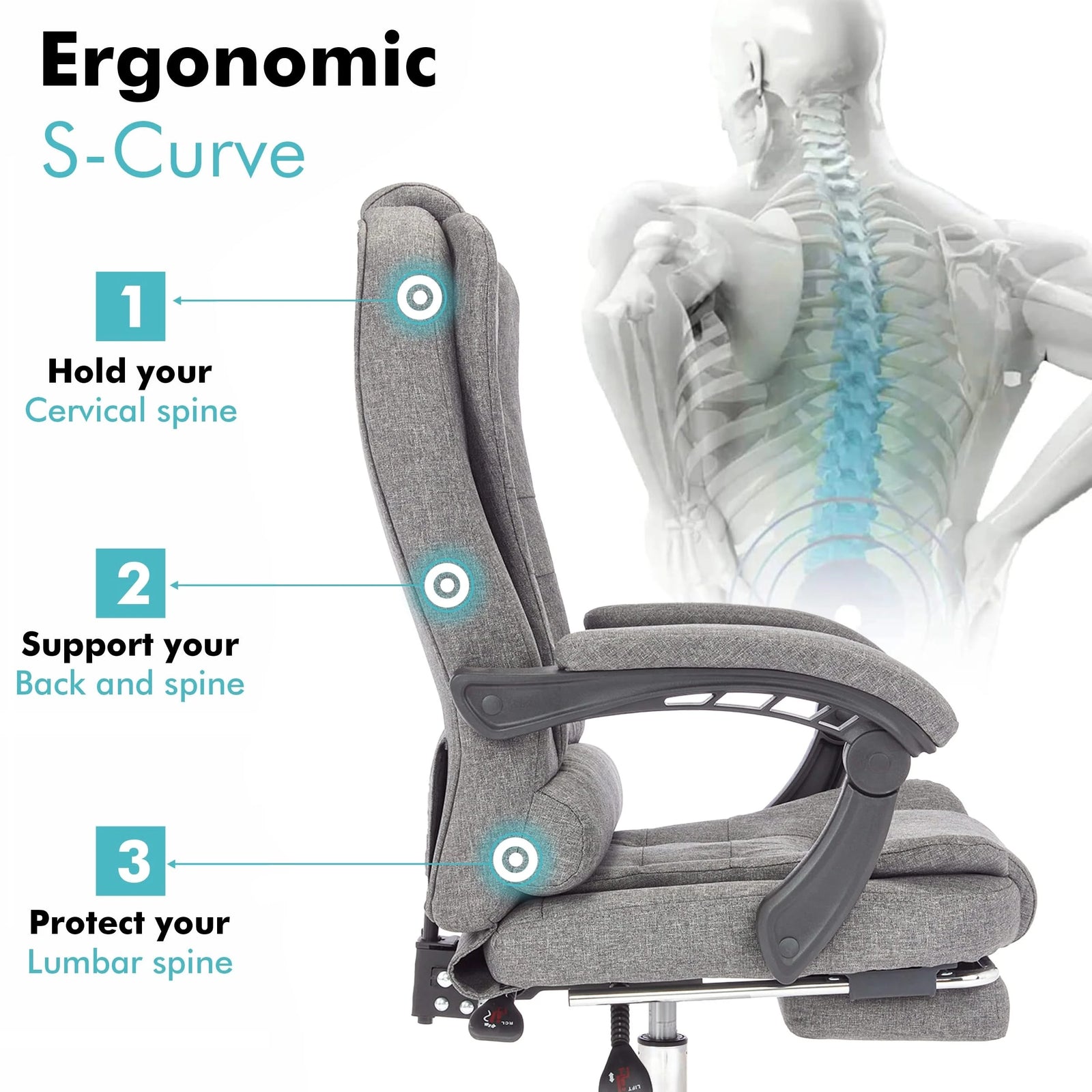 [Dark Grey Linen] Best luxury swivel recliner chair with ergonomic S-curve design for ultimate comfort.