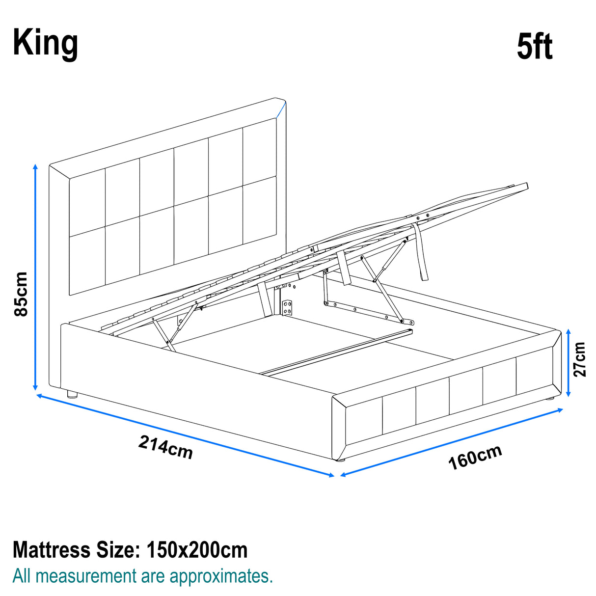 Linen Ottoman Bed Frame - End Lift Ottoman Storage Bed
