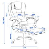 Dark grey linen chair with dimensions labeled on a white background