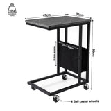 [Grey Marble] dimensions graphic: 47 W x 35D x 66H mm, 15 mm top, 20 mm metal frame, 4 caster wheels