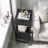 [Grey Marble] Top-down view of C-shaped side table with grey marble-effect top, rounded top and side pouch