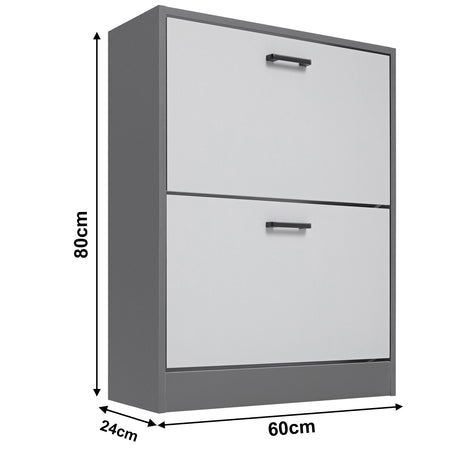Dimensions of the side profile of a grey pull-down shoe storage unit: width 60 cm, depth 24 cm, and height 80 cm.