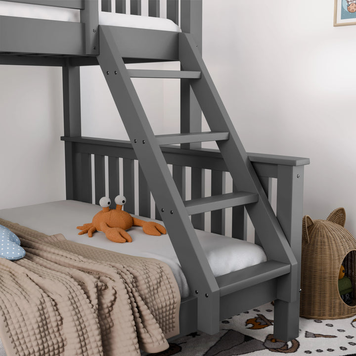 [Dark Grey | Single+Double] Close view of ladder and end rails beside lower double bed with crab plush on bedding