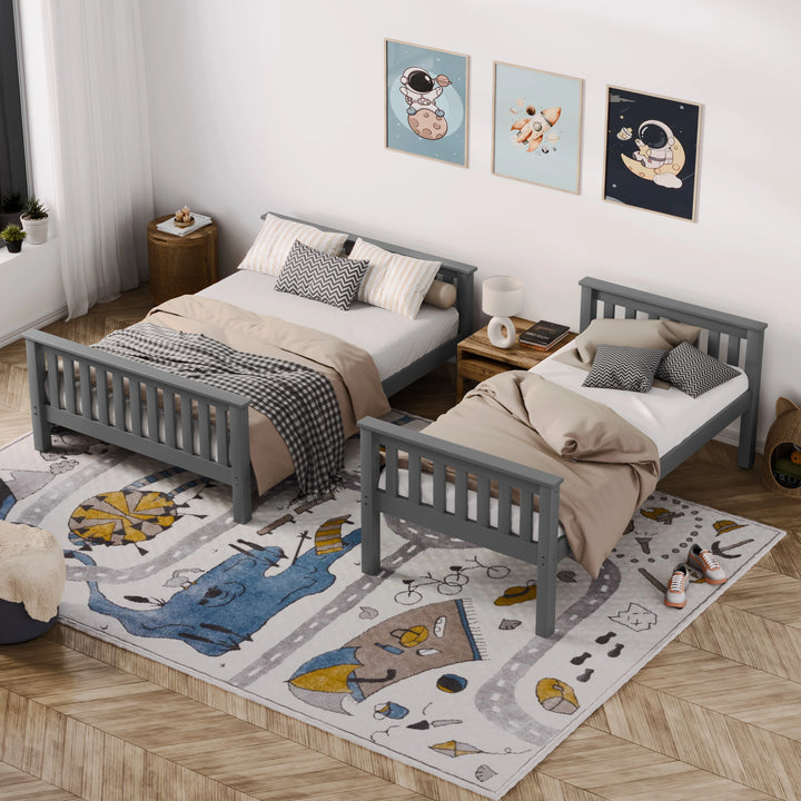 [Dark Grey | Single+Double] Two separated beds shown side by side as single and double frames in children's bedroom