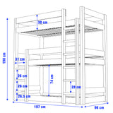 dark grey bunk beds dimension: Height 198cm, width 96 cm, and length 197 cm, with 74cm distance between bunks.