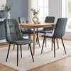[Dark Grey | Set of 4] Velvet dining chairs at a rectangular wood-effect table, with tufted seats, curved backs and slim black legs.