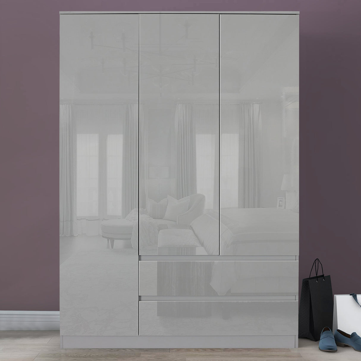 Dark grey wardrobe set with modern design, perfect for stylish bedroom storage.