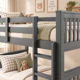 [Dark Grey] Close-up of ladder, guard rails, slatted end panels and mattress on the top bunk