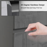 Close-up of Dark Grey Chest of Drawers - High Gloss Drawers showing 45-degree handleless edge for easy drawer pull-out.