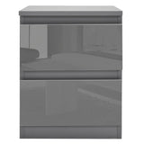 Front view of Dark Grey Chest of Drawers - High Gloss Drawers featuring a sleek, handleless 2-drawer design for minimalist interiors.