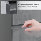 Detail of Dark Grey Chest of Drawers - High Gloss Drawers showing handleless design with smooth rail pull-out system.