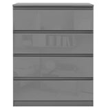 Front view of Dark Grey Chest of Drawers - High Gloss Drawers 4-drawer model with a modern, glossy finish.
