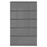 Front view of Dark Grey Chest of Drawers - High Gloss Drawers 5-drawer model with a tall, sleek, and modern design.