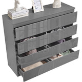 Dark Grey Chest of Drawers - High Gloss Drawers 8-drawer unit with open drawers showing organized dual-column storage.