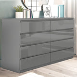 Dark Grey Chest of Drawers - High Gloss Drawers 8-drawer wide unit in a bedroom, offering maximum storage with sleek design.