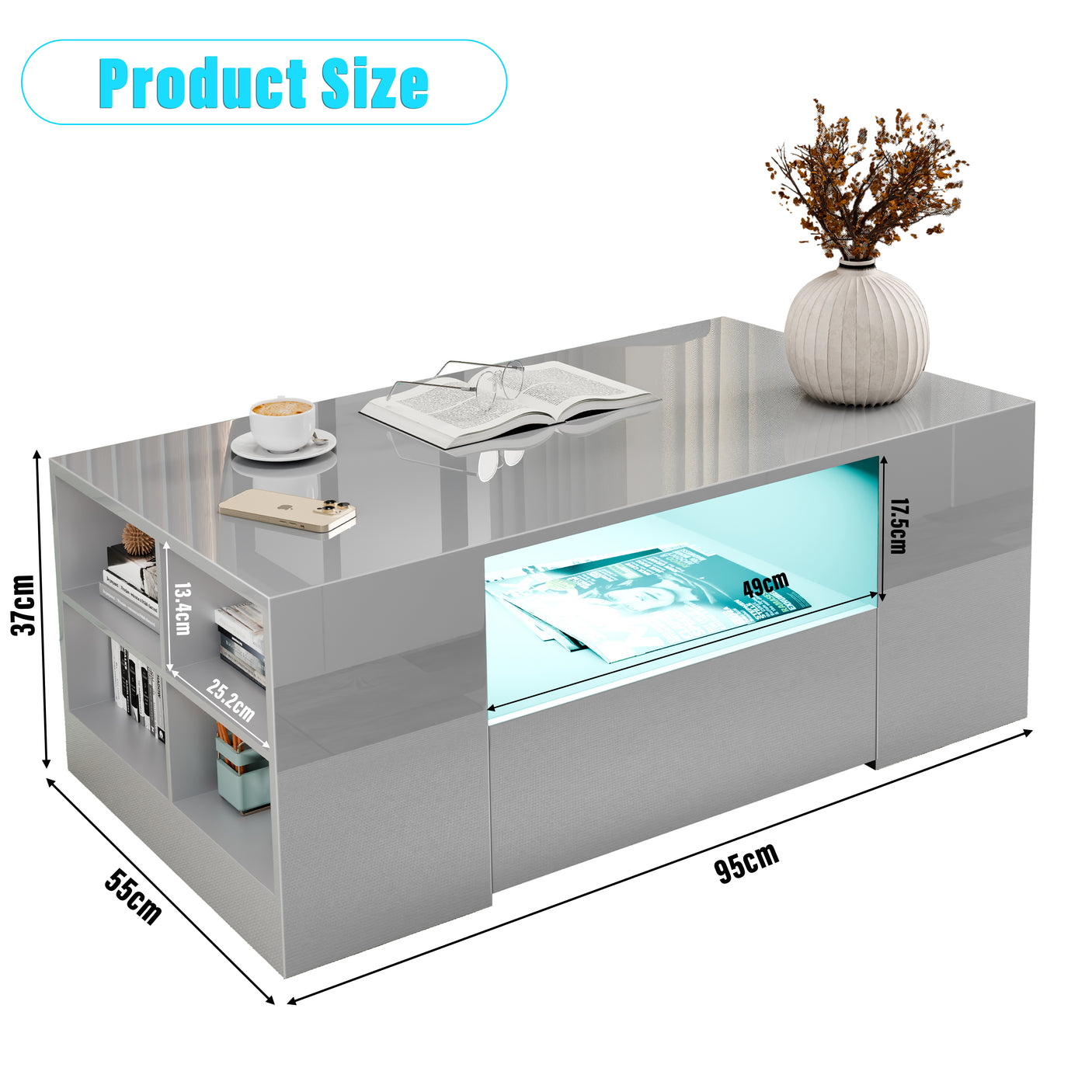 High Gloss Coffee Table With Storage & LED Lights