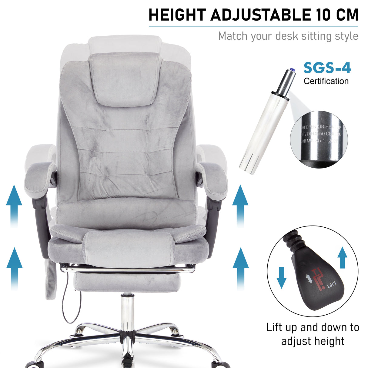 Ergonomic desk chair for home office, height adjustable 10cm, perfect for comfort.