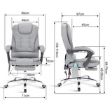 Desk chair with heated massage, featuring product dimensions for optimal comfort.