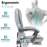 Desk chair with massage and heat, ergonomic S-curve design for back support.