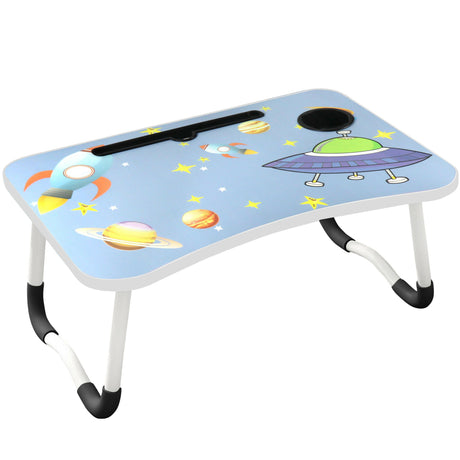 Desks for small home office with a space-themed design, featuring foldable legs, cup holder.