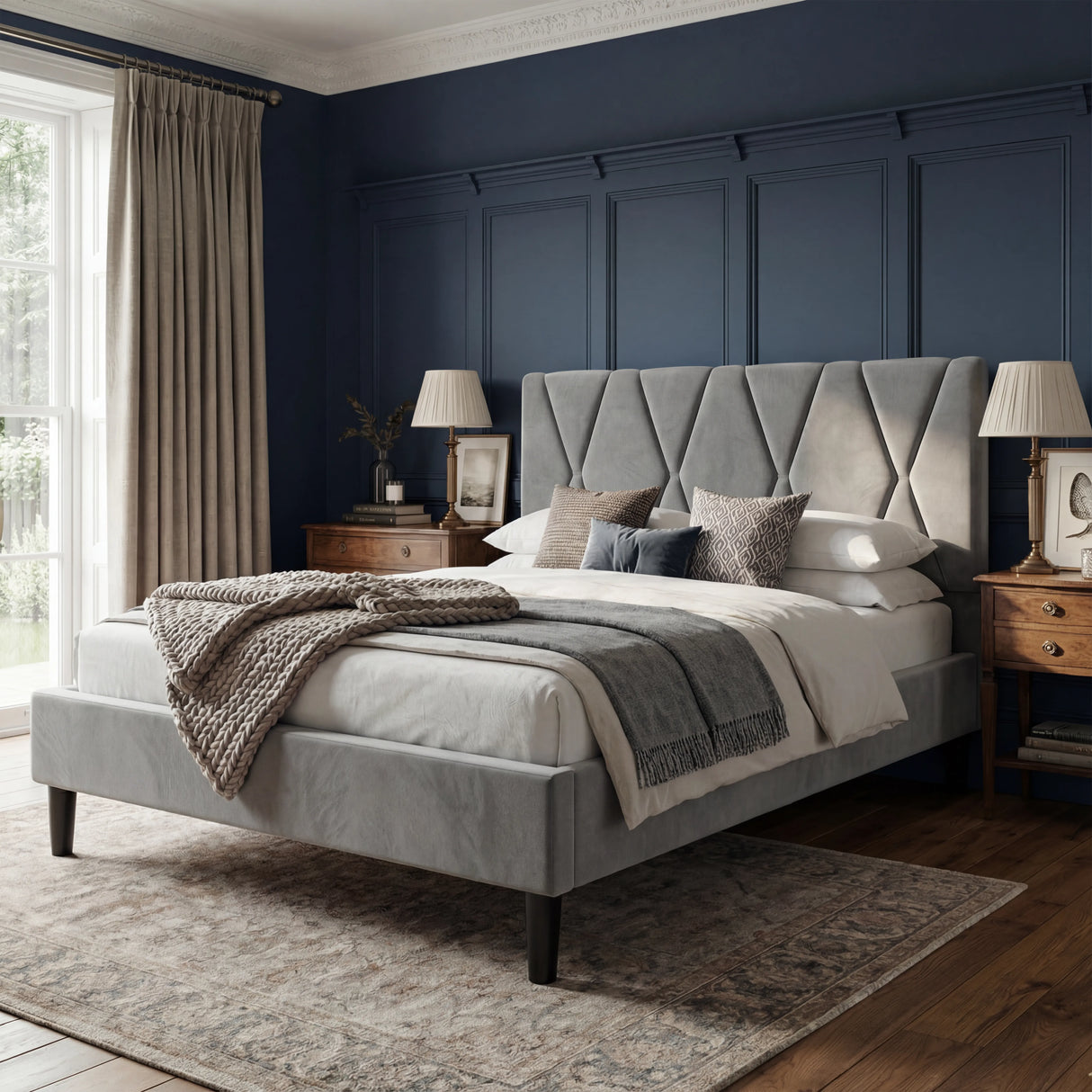 Velvet Double Bed Frame with Headboard Upholstered King Size Bed Frame