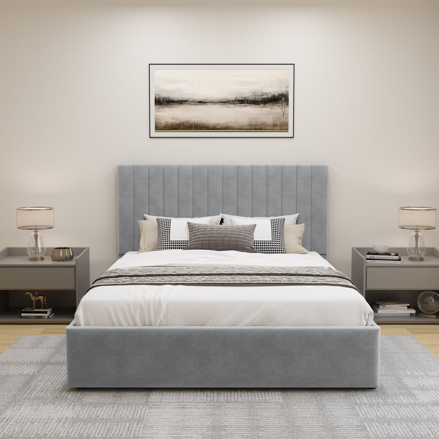 Blisswood Velvet Quilted Vertical Line Ottoman Storage Bed With Mattress