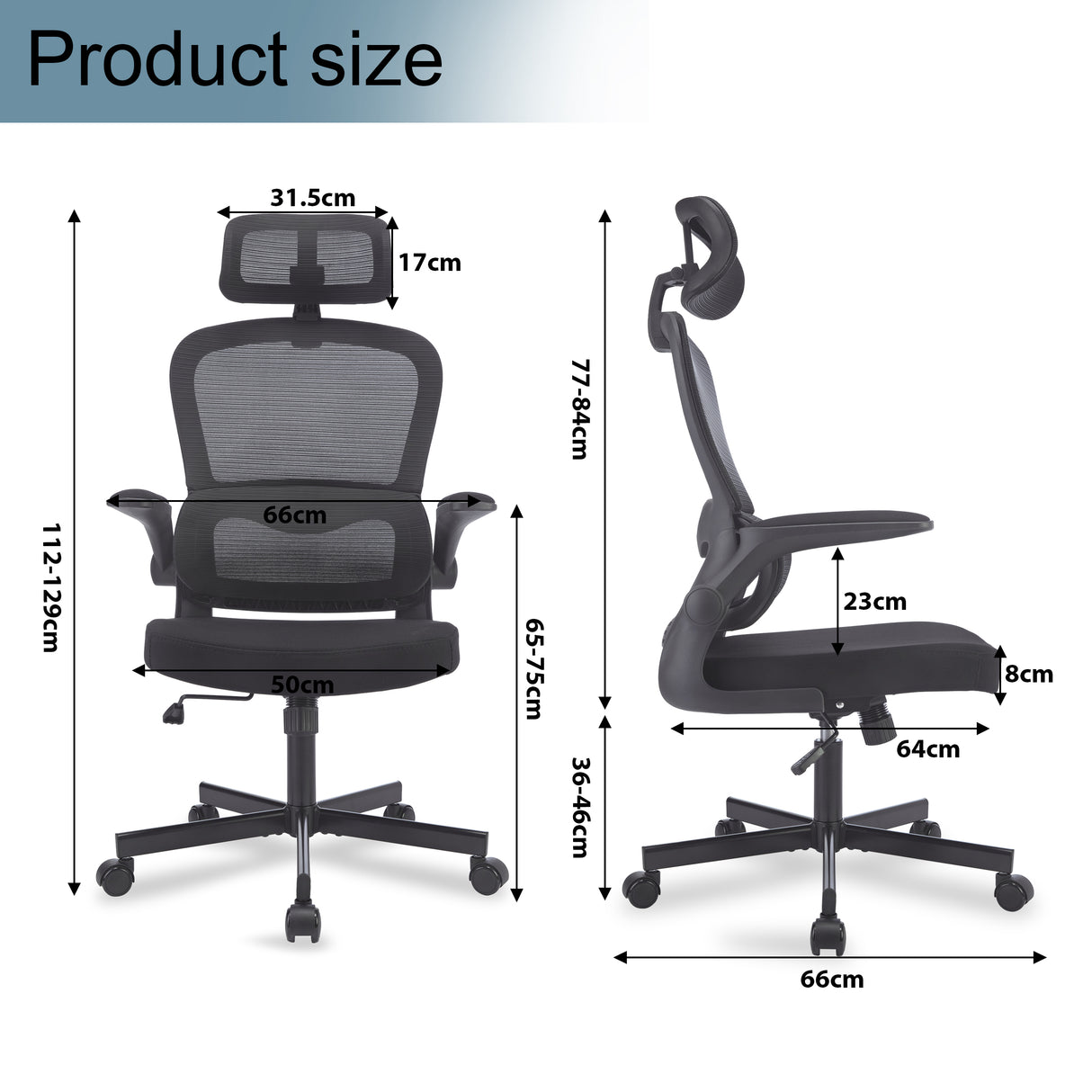 Dimensions of office chair with headrest – ergonomic, adjustable, and comfortable design.