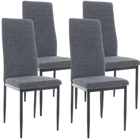 Stylish dining chair 4 set with grey textured upholstery and black metal legs for modern dining