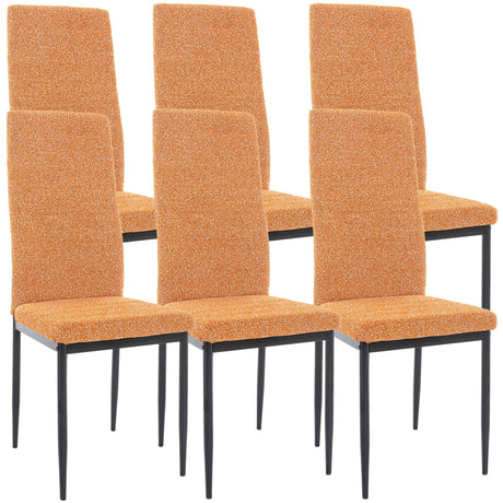 Modern dining chair 6 set with vibrant orange upholstery and black metal legs for stylish dining