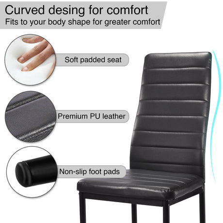 Curved back dining chair leather with non-slip foot pads, ergonomic design, stylish and sturdy.